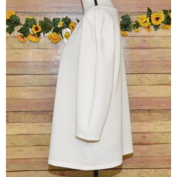 Worthington Ladies XL Neutral Cream Boxy Ribbed Blouse 3/4 Puff Sleeve Modest - Picture 5 of 9